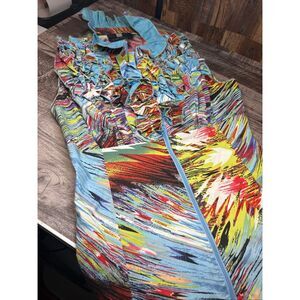 DS By Debbie Shuchat Colorful Ruffle Zip Front Blouse